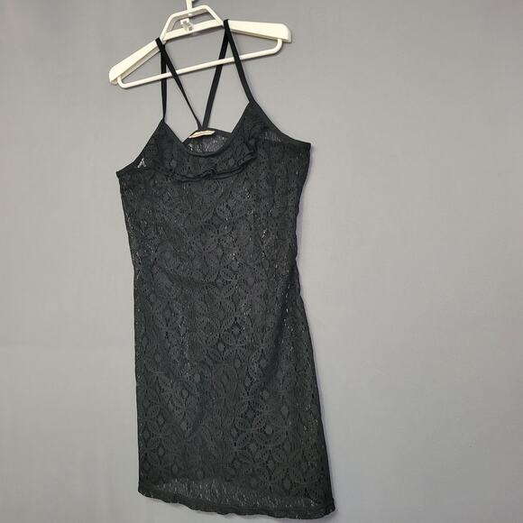 SO Black Lace Nightie Gown Womens Medium Stretches Straps Bodycon Mini Cocktail - Picture 3 of 11
